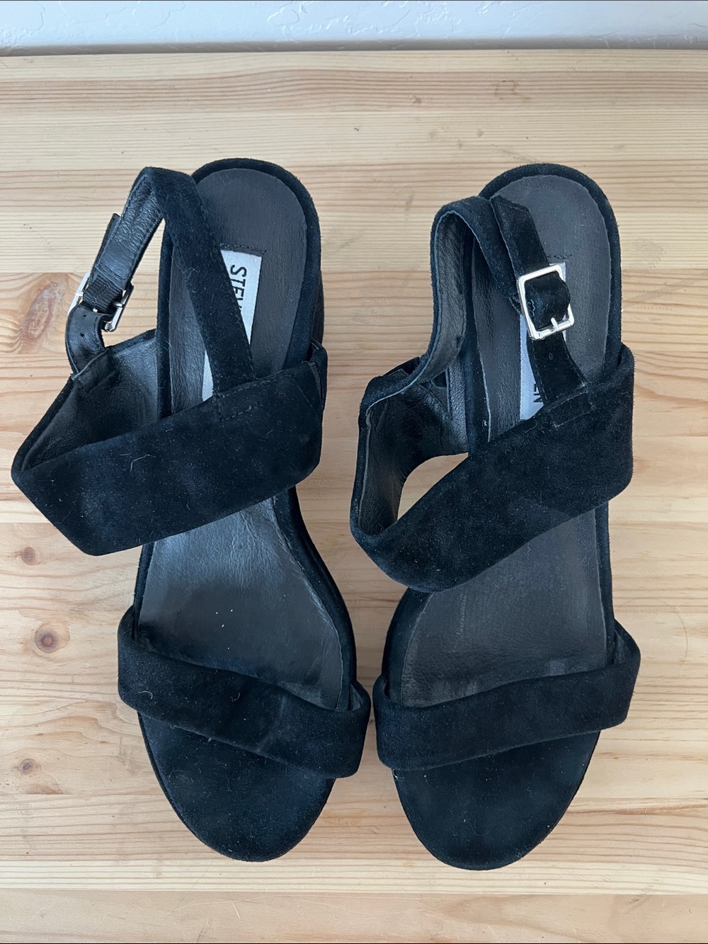 Steve Madden Black Suede Strap Block Heels